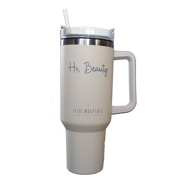 1,2 L Thermo-Edelstahl-Becher mit Griff & Strohhalm