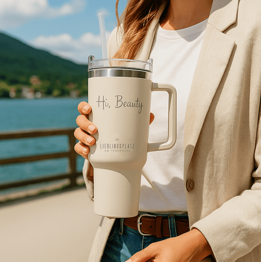 1,2 L Thermo-Edelstahl-Becher mit Griff & Strohhalm